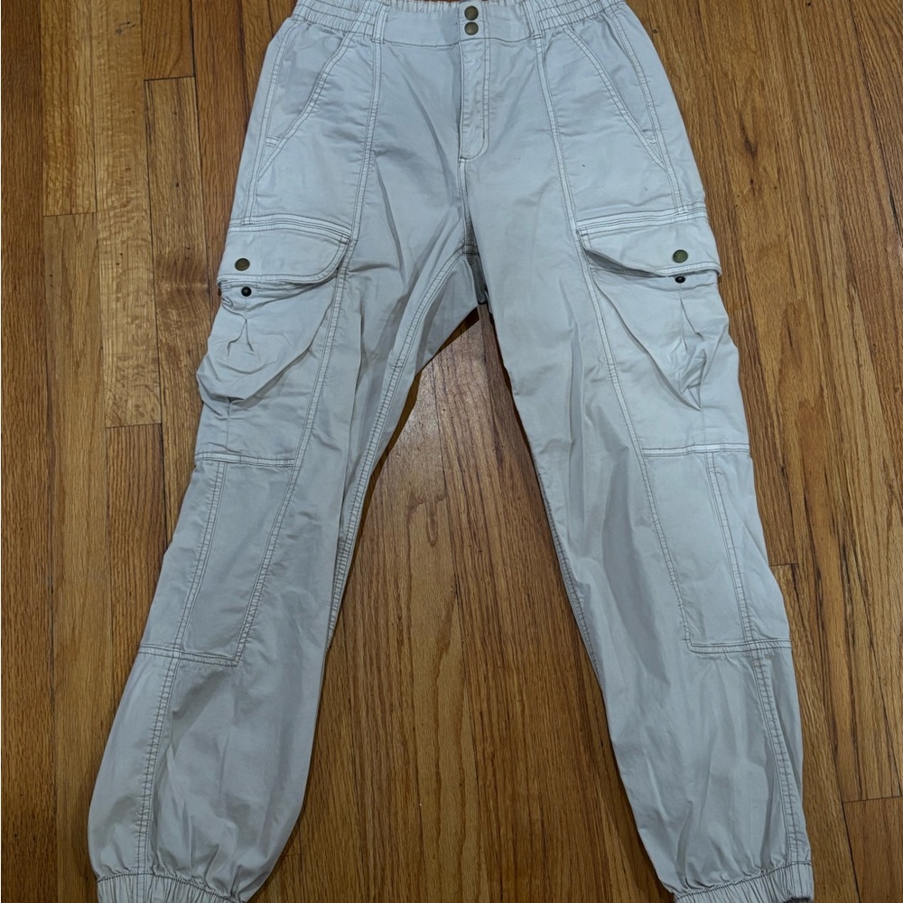 Garage Beige Elastic Waist Cargo Pants